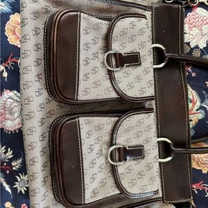 Dooney & Bourke Vintage Taupe/grey Monogram Tote Bag with Leather Trim